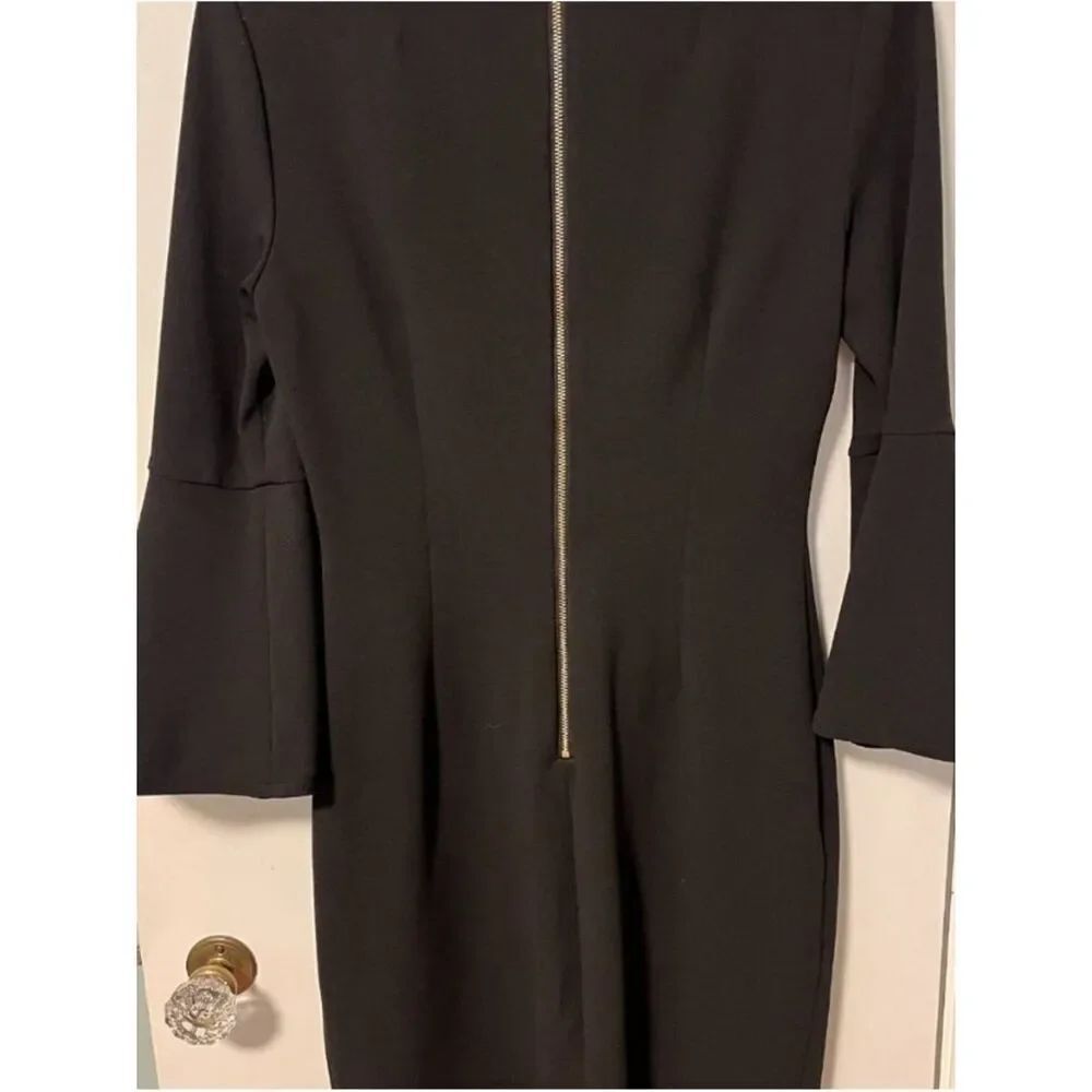 🛍️ Calvin Klein Black Bell-Sleeve Midi Dress Like New Size 8 - Picture 5 of 10